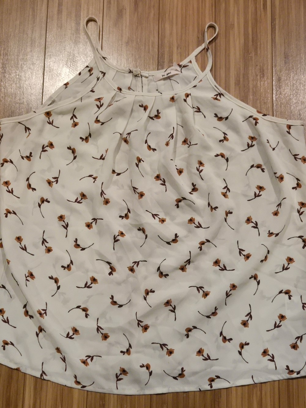 Miami Floral Halter Tank Top - Cream with Brown Floral